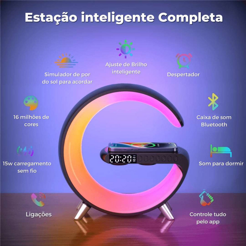 G-Speaker Smart Station 2023 Abajur, Luminária, Caixa de som, Carregador sem fio e Despertador.