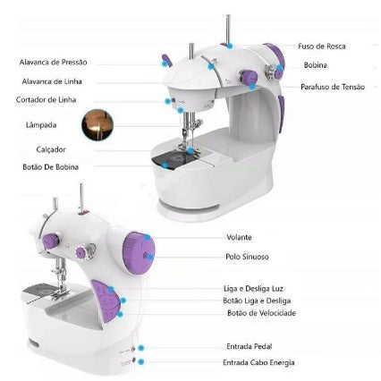 Mini Máquina de Costura Reta Portátil Branca 4 em 1 com Pedal Bivolt [FRETE GRÁTIS]