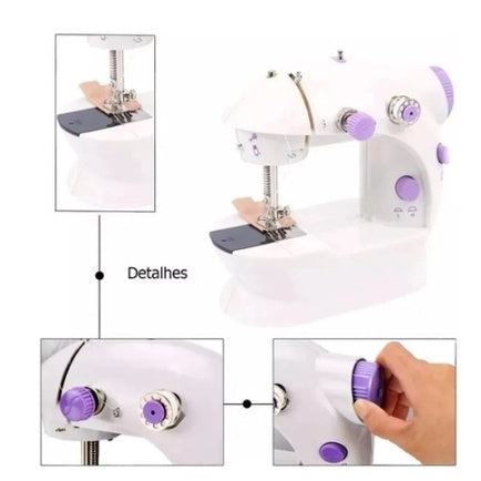 Mini Máquina de Costura Reta Portátil Branca 4 em 1 com Pedal Bivolt [FRETE GRÁTIS]