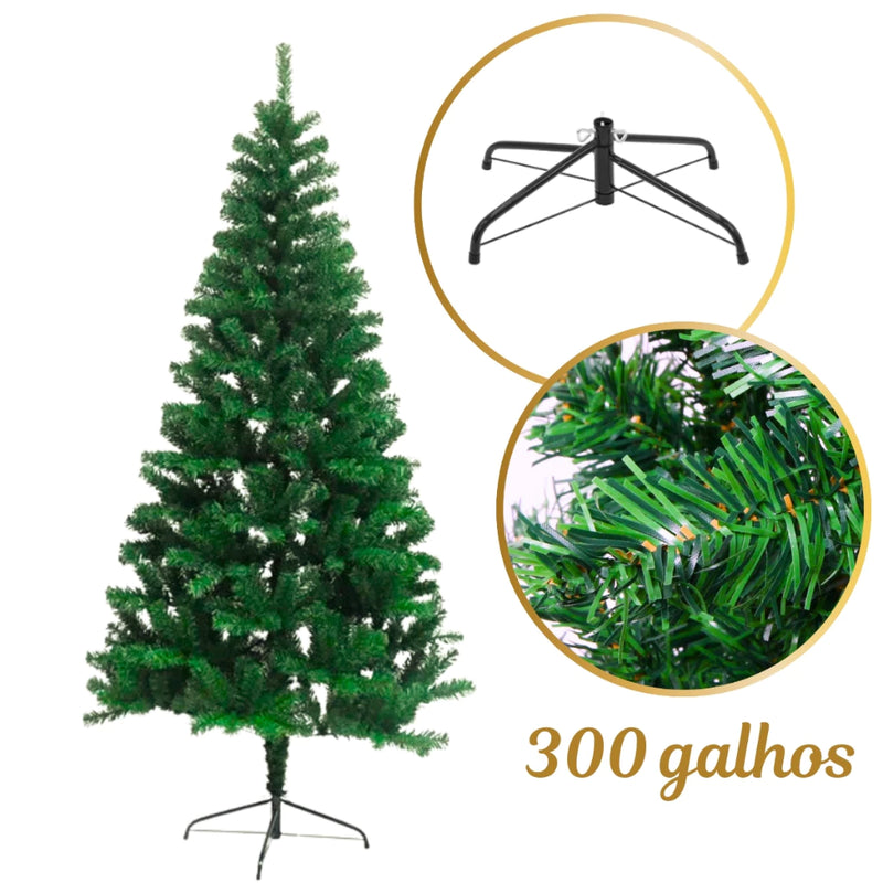 Árvore de Natal 150cm 300 Galhos - Kit Completo (80 Enfeites)