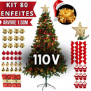 Árvore de Natal 150cm 300 Galhos - Kit Completo (80 Enfeites)