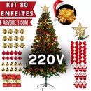 Árvore de Natal 150cm 300 Galhos - Kit Completo (80 Enfeites)