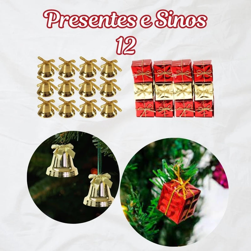 Árvore de Natal 150cm 300 Galhos - Kit Completo (80 Enfeites)