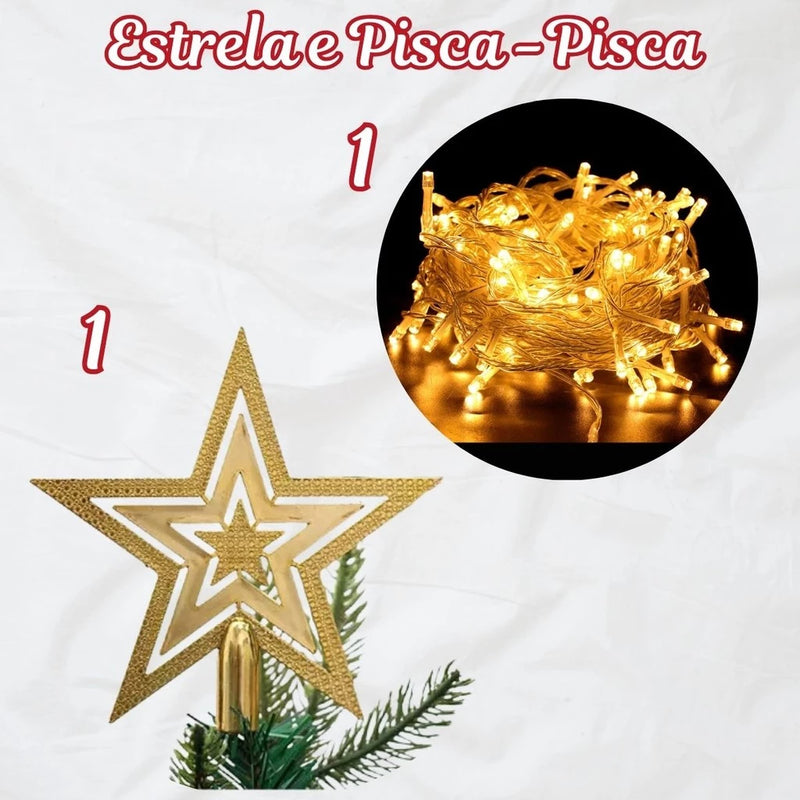 Árvore de Natal 150cm 300 Galhos - Kit Completo (80 Enfeites)